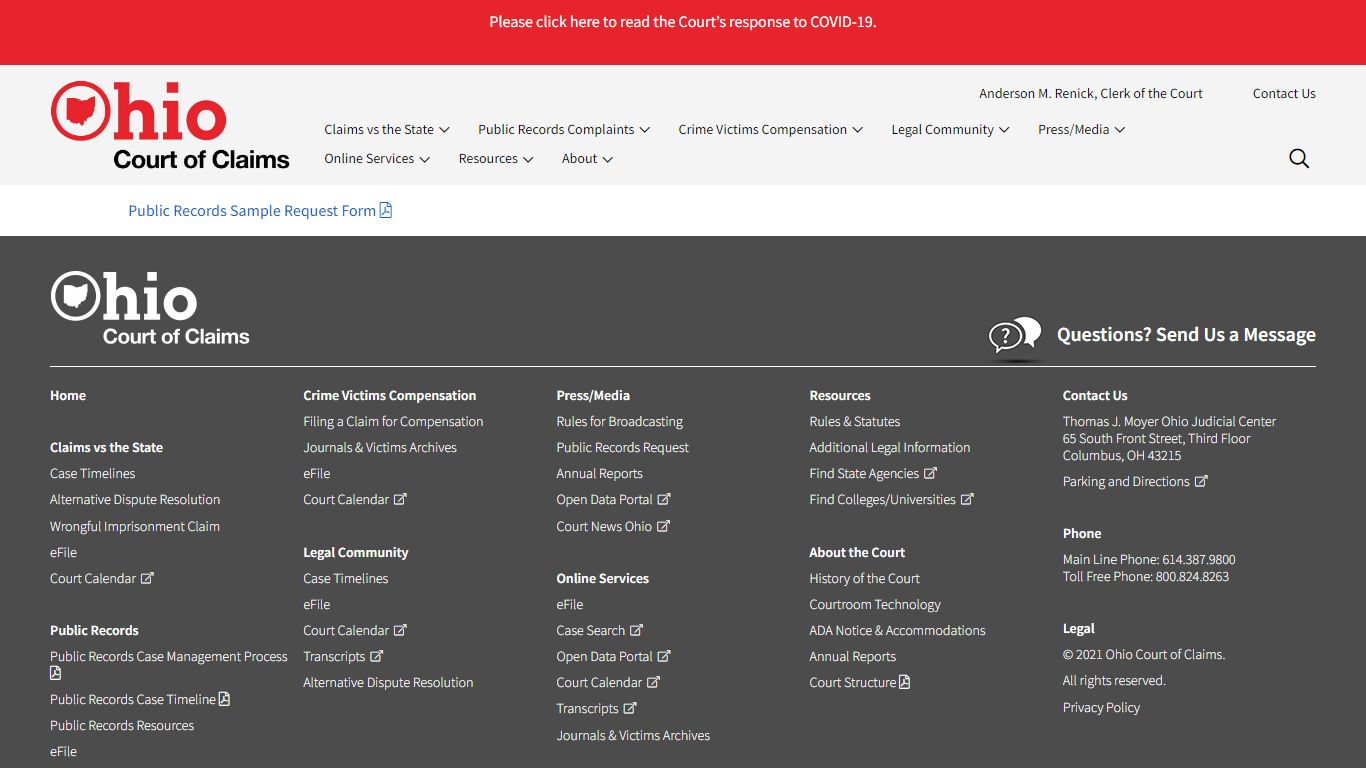 Public Records Sample Request Form - Ohio Court of Claims